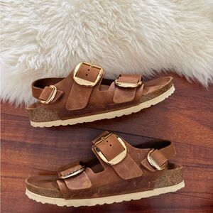 Birkenstock Milano Big Buckle Sandals - Cognac